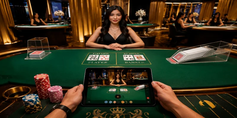 Giao diện bàn chơi Baccarat tương tác trực tiếp sắc nét tại sảnh casino S66 chuyên nghiệp